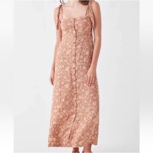 Faherty Kendall Bronze Riviera Floral Linen Button Up Maxi Dress XS